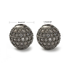 CZ Brass Micro Pave Grade AAA Clear Color Cubic Zirconia Round Beads&nbsp;KK-O065-8mm-05B-NR