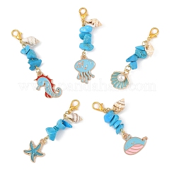 5Pcs Ocean Synthetic Turquoise & Shell & Alloy Enamel Pendant Decorations&nbsp;HJEW-YW00108