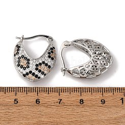 Brass Micro Pave Cubic Zirconia V-Shaped Hoop Earrings&nbsp;EJEW-H165-06P