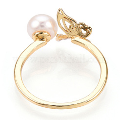 Natural Pearl Open Cuff  Ring Micro Pave Clear Cubic Zirconia&nbsp;PEAR-N022-C06