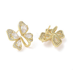 Butterfly Brass Micro Pave Clear Cubic Zirconia Stud Earrings with Glass for Women&nbsp;EJEW-L285-012G