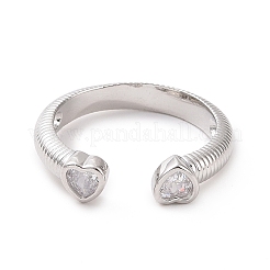 Clear Cubic Zirconia Double Heart Open Cuff Ring&nbsp;RJEW-H127-37P