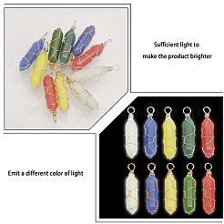 10Pcs 10 Colors Synthetic Luminous Stone Double Terminal Pointed Dyed Pendants&nbsp;G-CA0001-71