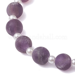 8.5mm Round Natural Amethyst & ABS Plastic Imitation Pearl Braided Bead Braclets&nbsp;BJEW-JB10654