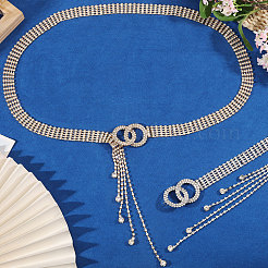 2Pcs 2 Colors Brass & Iron Full Crystal Rhinestone Chain Belts with Double Rings Buckles&nbsp;AJEW-FG0006-30A