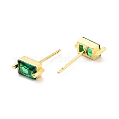 Green Cubic Zirconia Rectangle Stud Earrings&nbsp;X-EJEW-G297-19G