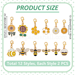 24Pcs 12 Styles Bee Theme Alloy Enamel Pendant Locking Stitch Markers&nbsp;HJEW-WH00138