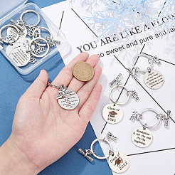 9Pcs 9 Style Graduation Theme 201 Stainless Steel Keychain Clasps&nbsp;KEYC-PH0001-52