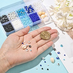 DIY Evil Eye Resin & Glass & Natural Cowrie Shell Beads Bracelets Making Kits&nbsp;DIY-YW0010-25