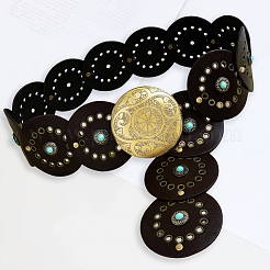 Vintage Alloy & Synthetic Turquoise & PU Leather Disc Coin Waist Belts for Men&nbsp;AJEW-WH0816-102AB-A-01