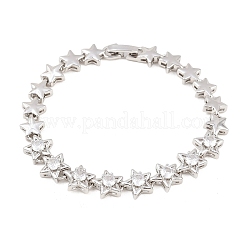 Brass Micro Pave Clear Cubic Zirconia Star Link Chain Bracelets&nbsp;BJEW-F528-02P
