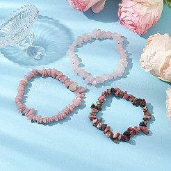 3Pcs Natural Rose Quartz & Natural Rhodonite & Natural Pink Opal Chip Beaded Stretch Bracelet Sets&nbsp;BJEW-JB10858