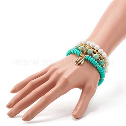 Shell Shape Cubic Zirconia Charm Stretch Bracelets Set for Teen Girl Women&nbsp;X1-BJEW-JB06850-04