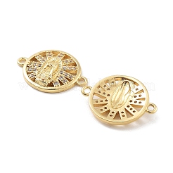 Rack Plating Brass Micro Pave Clear Cubic Zirconia Flat Round Connector Charms&nbsp;LS-KK-C063-20G