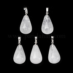 Teardrop Platinum Tone Brass Quartz Crystal Pendants&nbsp;G-F267-04I