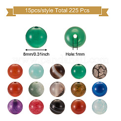 225Pcs 15 Style Natural Agate Round Beads&nbsp;G-TA0001-36