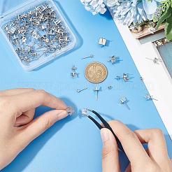 80Pcs 4 Style 304 Stainless Steel Square Stud Earring Settings&nbsp;STAS-UN0050-41