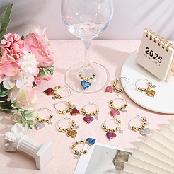 12Pcs 6 Colors Heart Alloy Enamel Wine Glass Charms&nbsp;AJEW-CA00012