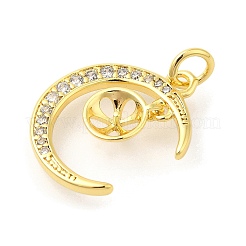 Plane Rack Moon Plating Brass Micro Pave Clear Cubic Zirconia Pendant Rhinestone Settings&nbsp;KK-S396-57G