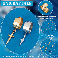 DIY Dagger Charm Ring Making Kit&nbsp;DIY-UN0004-64