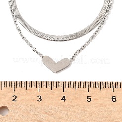 201 Stainless Steel Love Heart Pendant Double Layer Necklaces for Women&nbsp;NJEW-D307-03P