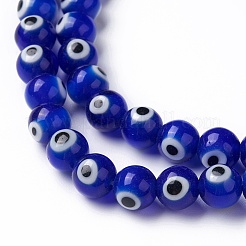 Round Handmade Evil Eye Lampwork Beads Strands&nbsp;LAMP-R114-8mm-02
