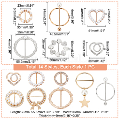 14Pcs 14 Style Alloy Resin Imitation Pearl Buckles&nbsp;JEWB-PH0001-21