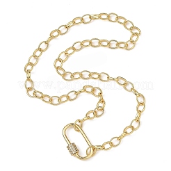 Brass Cable Chain Necklaces with Brass Micro Pave Clear Cubic Zirconia Oval Screw Carabiner Lock Charms&nbsp;NJEW-JN06422