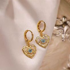 Heart with Eye Pattern 304 Stainless Steel Micro Pave Cubic Zirconia Pendant Necklace & Hoop Earrings Sets&nbsp;FS-WGB58AC-03
