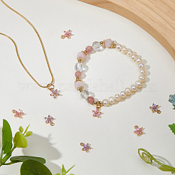 8Pcs 2 Colors Brass Cubic Zirconia Flower Charms&nbsp;KK-HS0015-16