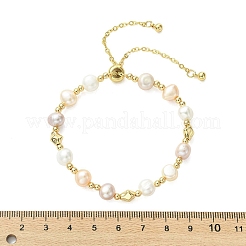 Adjustable Natural Cultured Freshwater Pearl & Brass Beads Slider Bracelets  for Women&nbsp;BJEW-JB13604