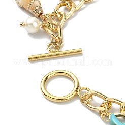 Natural Shell & Shell Pearl & Synthetic Turquoise Starfish Charm Bracelet&nbsp;BJEW-TA00352