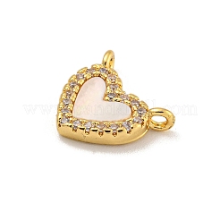 Rack Plating Brass Pave Clear Cubic Zirconia Heart Charms with Natural Shell&nbsp;KK-C074-22G