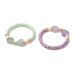 7Pcs Glass and Gemstone Beads Finger Rings for Couple&nbsp;RJEW-MZ00034