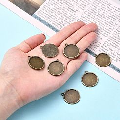 Flat Round Alloy Pendant Cabochon Settings&nbsp;PALLOY-N0088-37AB-NF