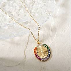 Elegant Vintage Brass Pave Cubic Zirconia Virgin Mary Religion Pendant Necklaces&nbsp;JB8596-2