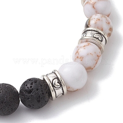Round Natural Lava Rock & Dyed Fire Crackle Agate & Sea Shell & Synthetic Turquoise Beads Stretch Bracelets for Women&nbsp;BJEW-JB12743