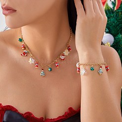 Christmas Alloy & Glass & Plastic & Polymer Clay Pendant Necklaces & Charm Bracelets Sets&nbsp;FS-WG7A63D-01