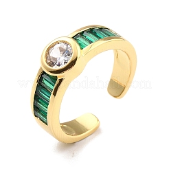 Green Cubic Zirconia Flat Round Open Cuff Ring for Women&nbsp;RJEW-C018-10G