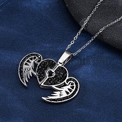 304 Stainless Steel Polymer Clay Jet Rhinestones Openable Pendant Necklaces for Women&nbsp;NJEW-Z065-09P