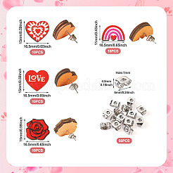 40Pcs 4 Style Valentine's Day Theme Natural Wood Stud Earrings&nbsp;EJEW-TA0001-27