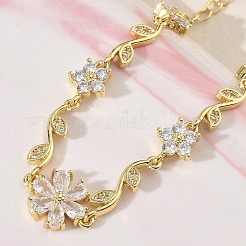 Brass Micro Pave Cubic Zirconia Link Chain Bracelets for Women&nbsp;BJEW-C156-04D-02G