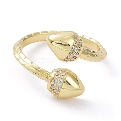 Clear Cubic Zirconia Double Acorn Open Cuff Rings&nbsp;RJEW-G287-01G