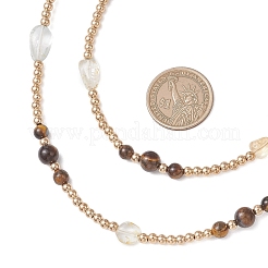 Round Natural Tiger Eye & Nuggets Topaz Beaded Wrap Long Necklaces&nbsp;NJEW-JN05907-01