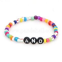 Rainbow Acrylic & Glass Beads Stretch Bracelets&nbsp;BR6645-1