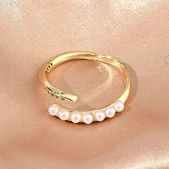 Brass Micro Pave Cubic Zirconia Cuff Open Rings&nbsp;RJEW-C158-01G