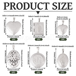 6Pcs 6 Styles 316 Stainless Steel Locket Pendants&nbsp;STAS-TA0003-24
