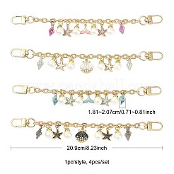 4Pcs 4 Styles Alloy Rhinestone with Acrylic Pearl Bead Charm Cable Chain Bag Decorative Chains&nbsp;HJEW-FS00060-04
