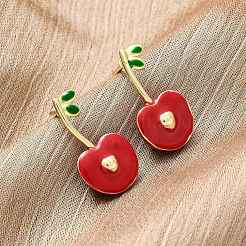 Cherry Brass Enamel Stud Earrings for Women&nbsp;EJEW-G425-02G