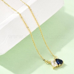 Brass Pave Cubic Zirconia Rectangle & Teardrop Pendant Cable Chain Necklaces&nbsp;KK-CBAB173-05G-02